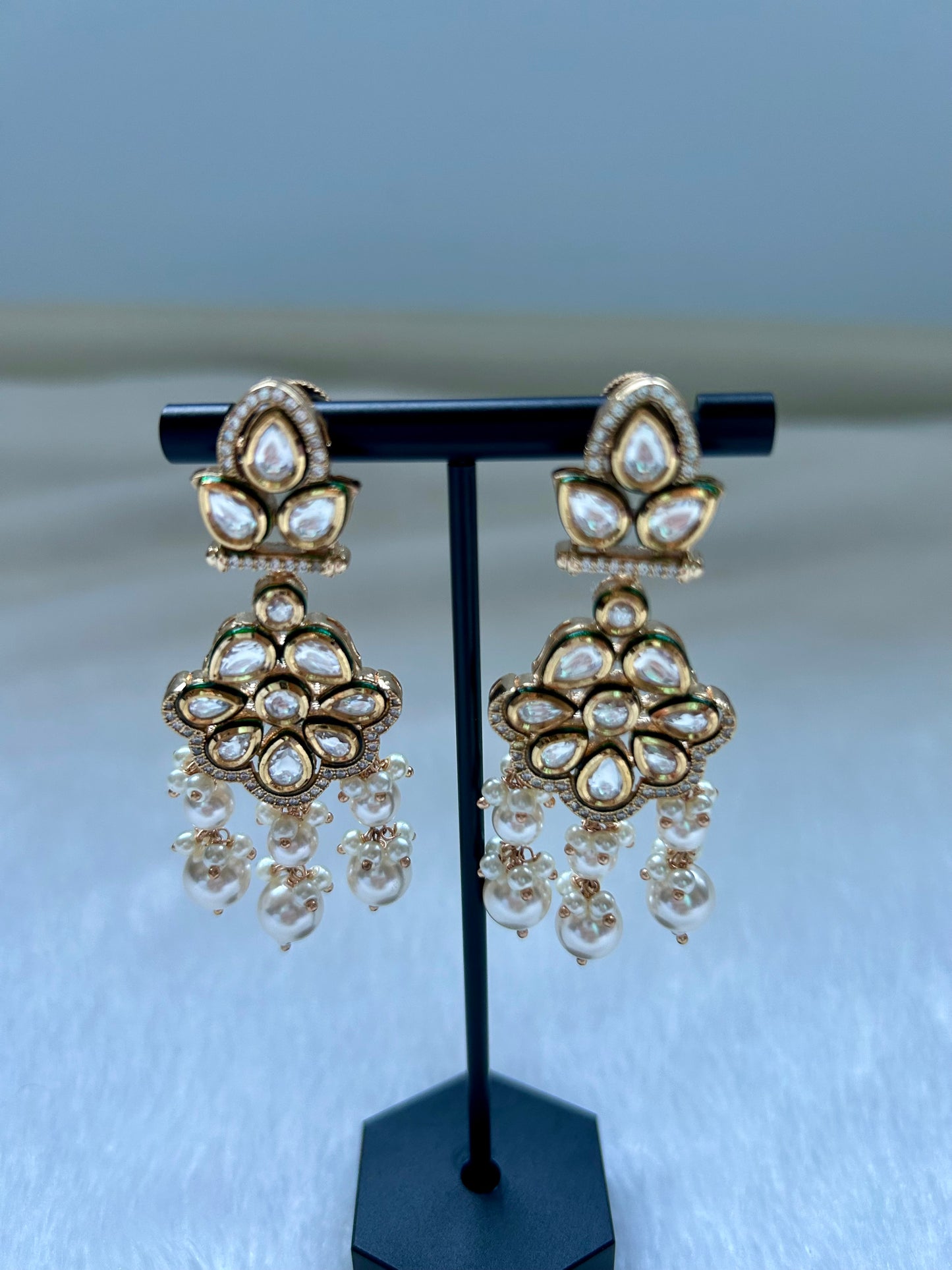 LUXE Uncut White Kundan Earrings