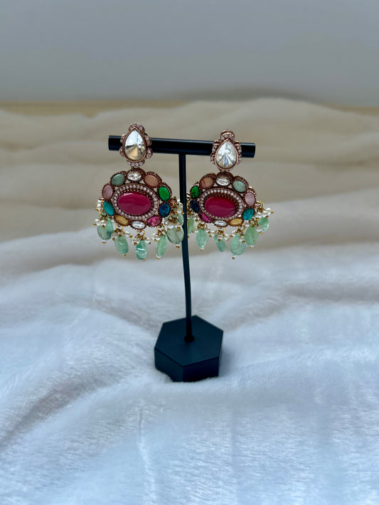 Multi Moissanite Kundan Earrings