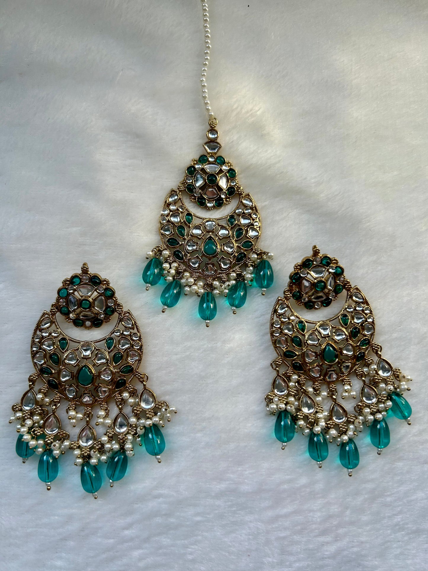 Teal Kundan Tikka Set