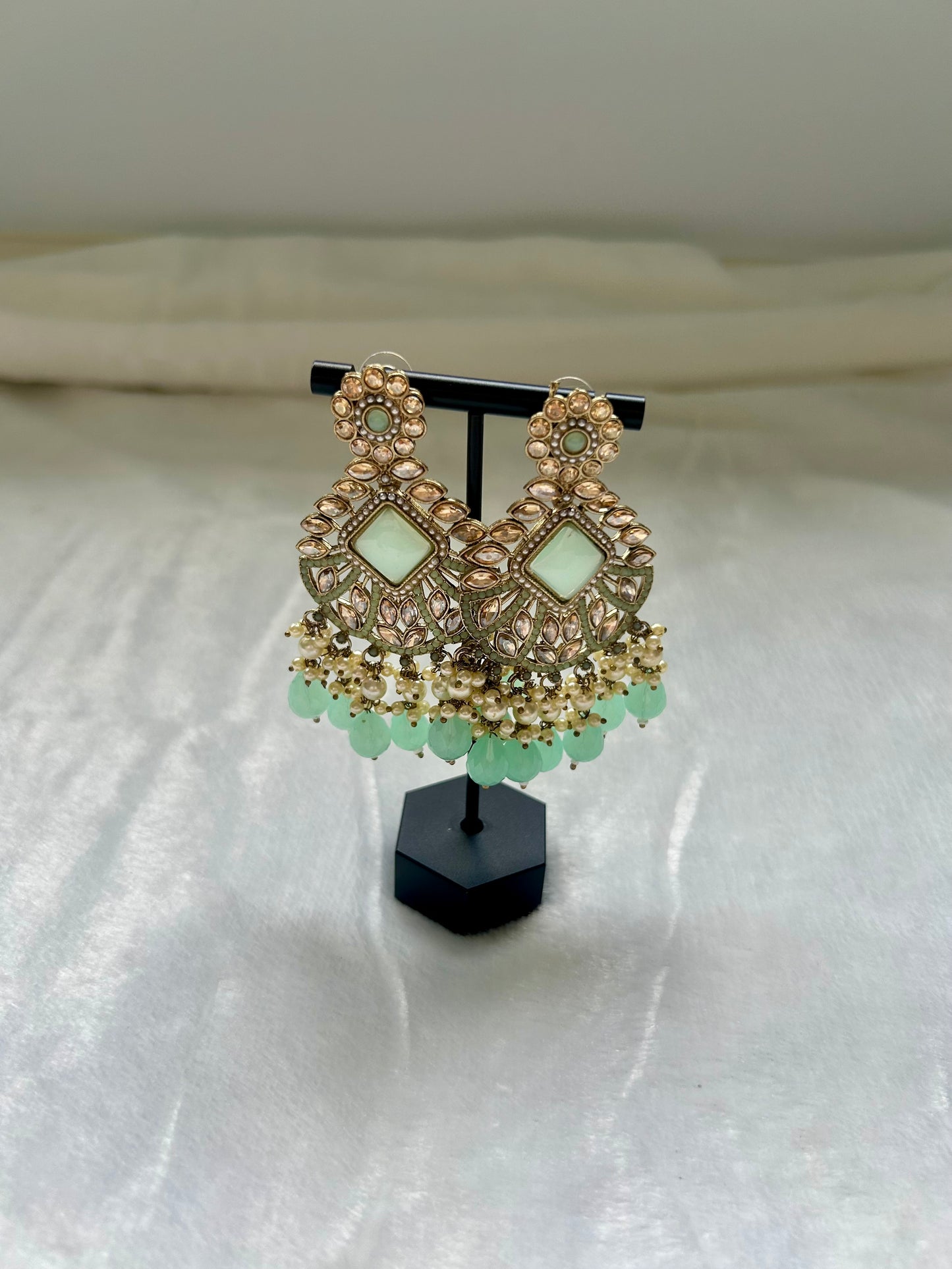 Mint Blue Kundan Earrings
