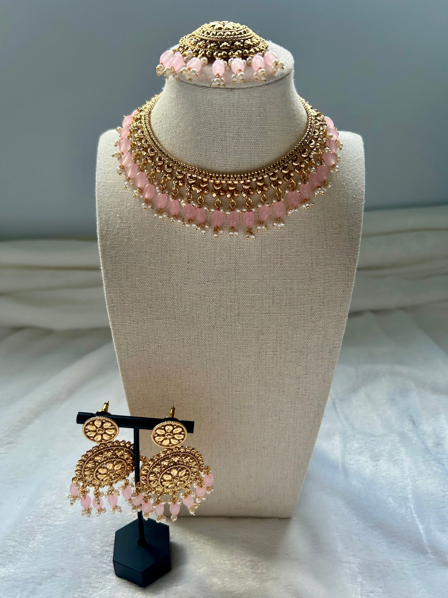 Pink Gold Crafted Choker Set