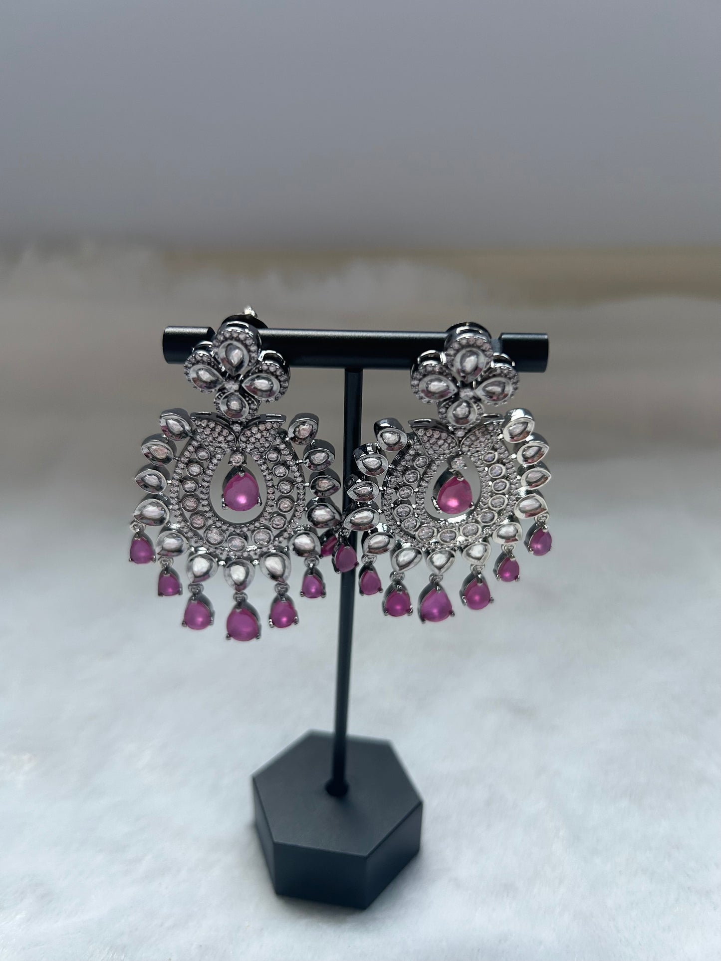 AD & Uncut Kundan Dark Purple Earrings