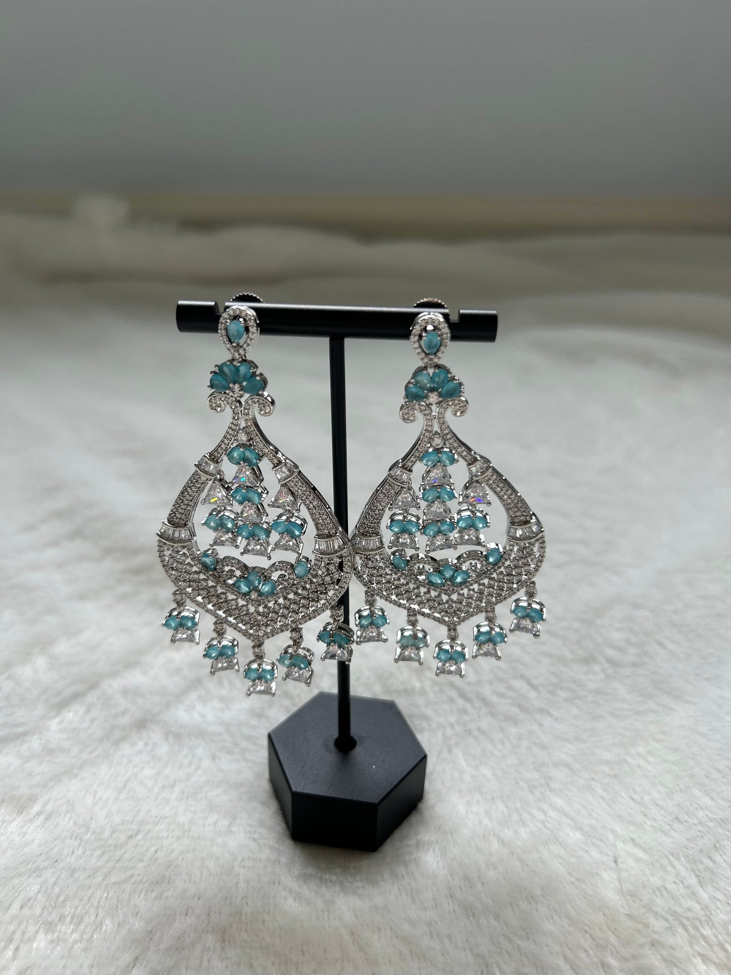 Light Blue AD Chandbali Earrings