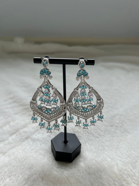 Light Blue AD Chandbali Earrings