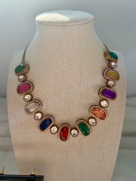 Multi Moissanite Kundan & Doublet Necklace Set