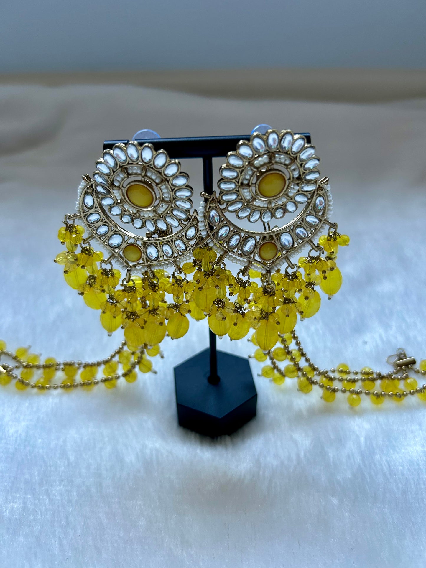 Yellow Detachable Sahara Kundan Earrings