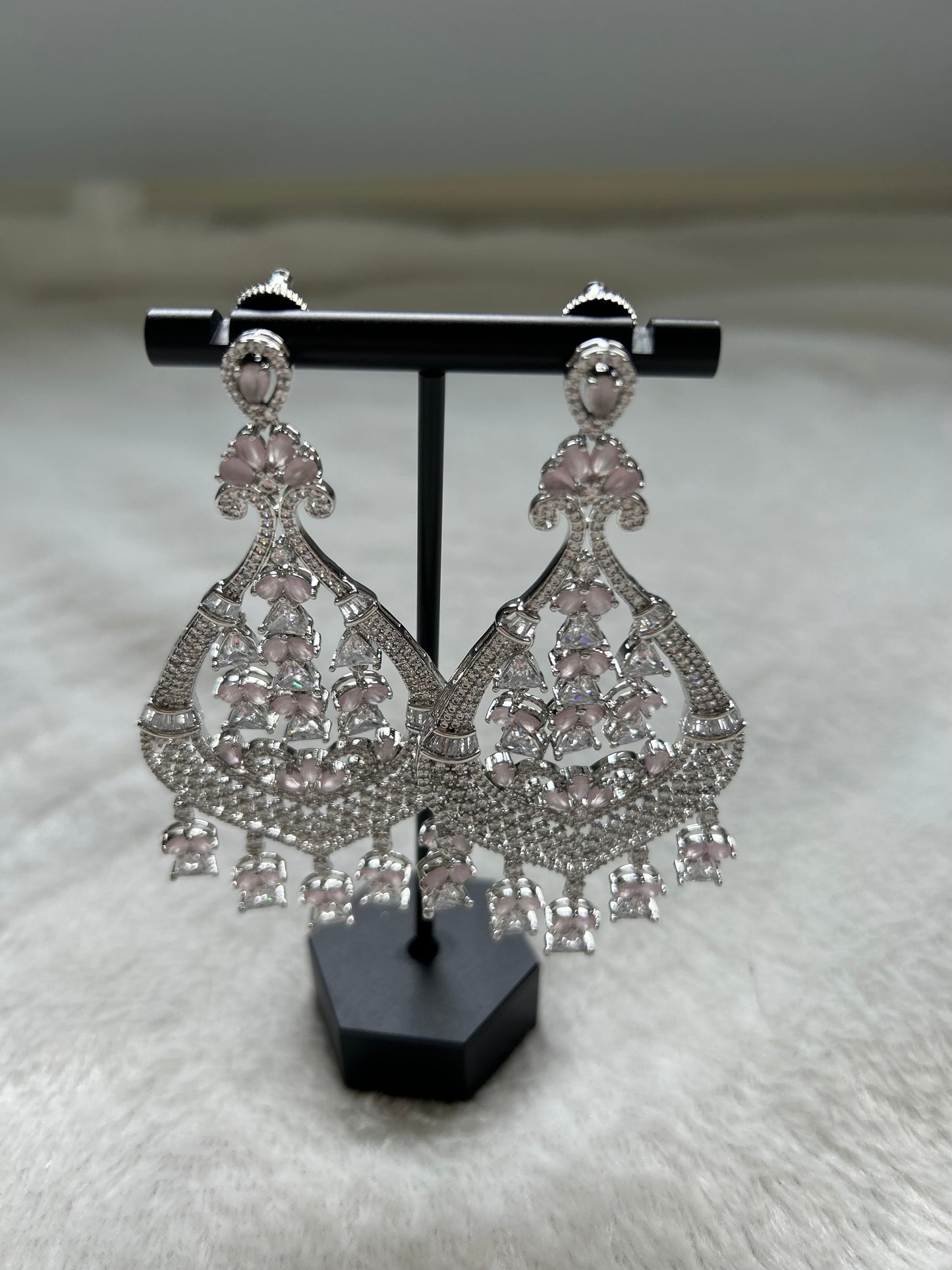 Light Pink AD Chandbali Earrings