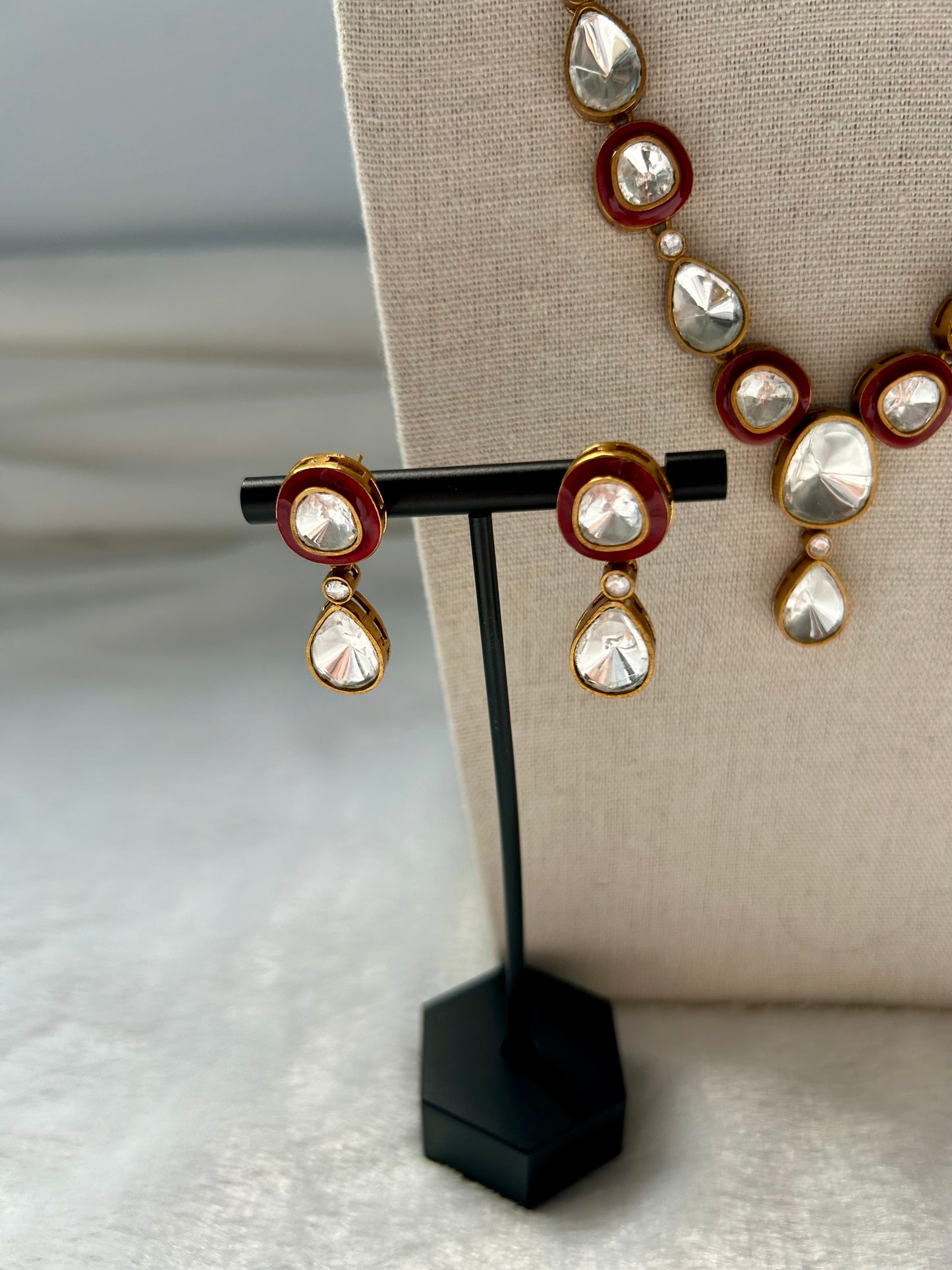 Red Uncut Kundan Necklace Set