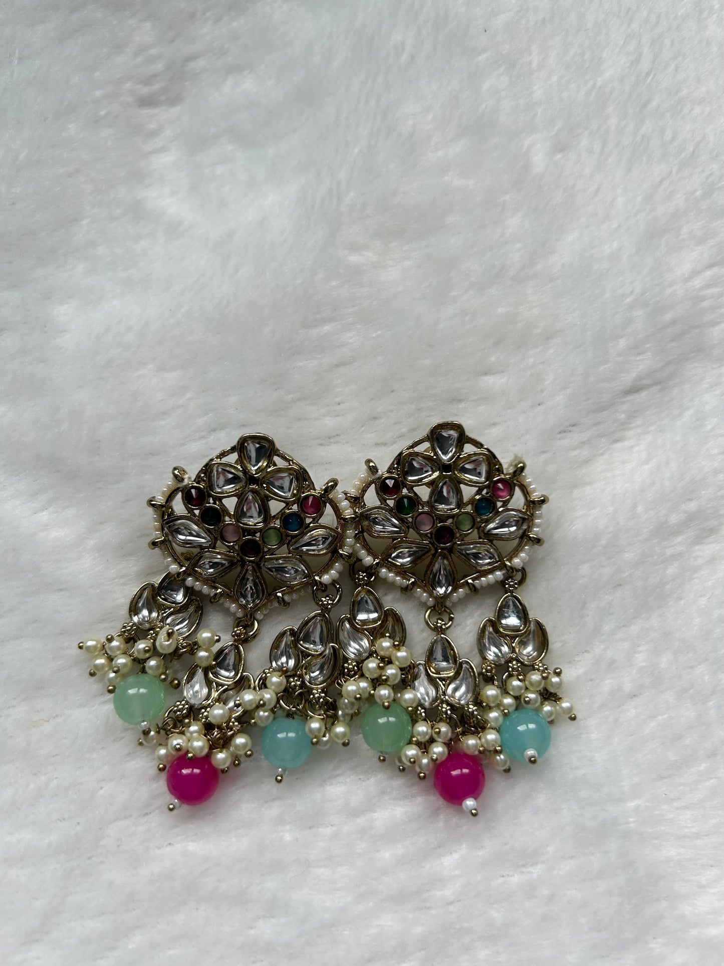 Multi Kundan Stud Earrings