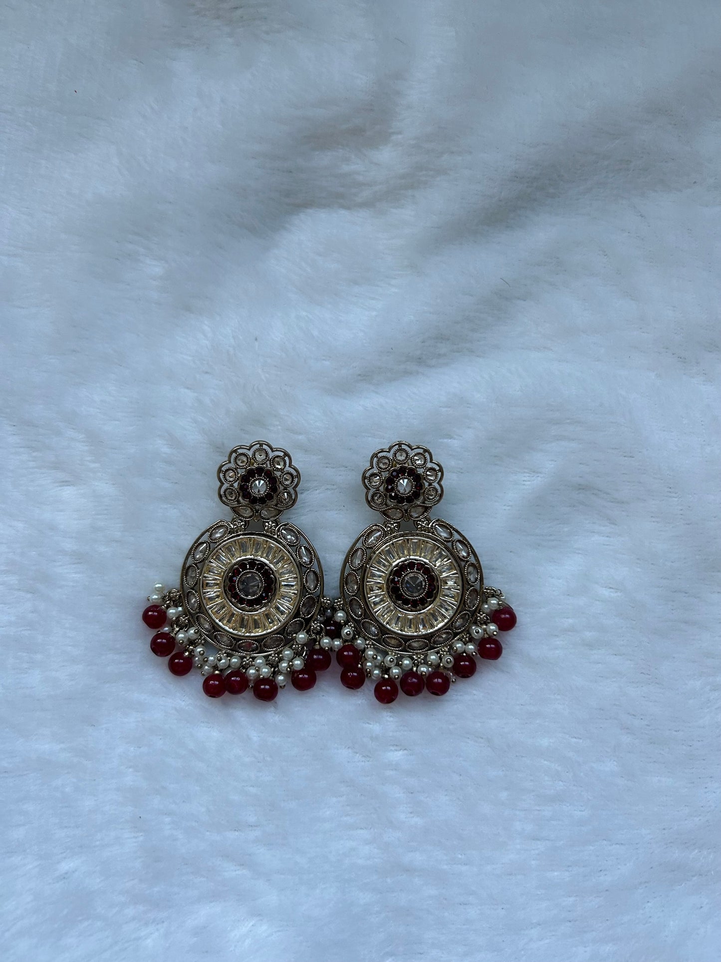 Maroon Polki Earrings