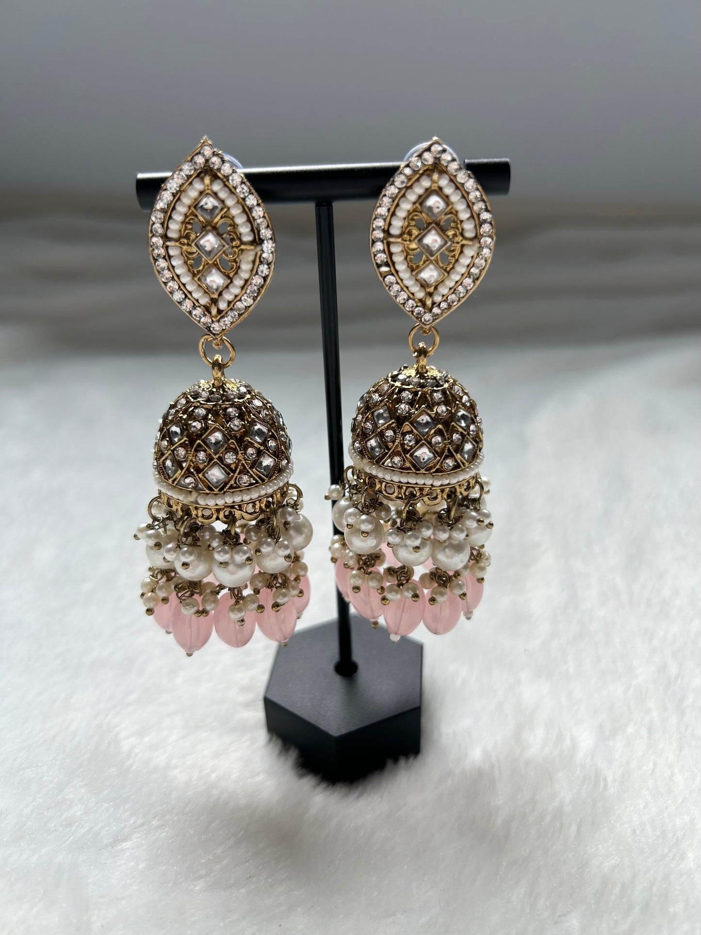 Pink Polki Jhumki Earrings