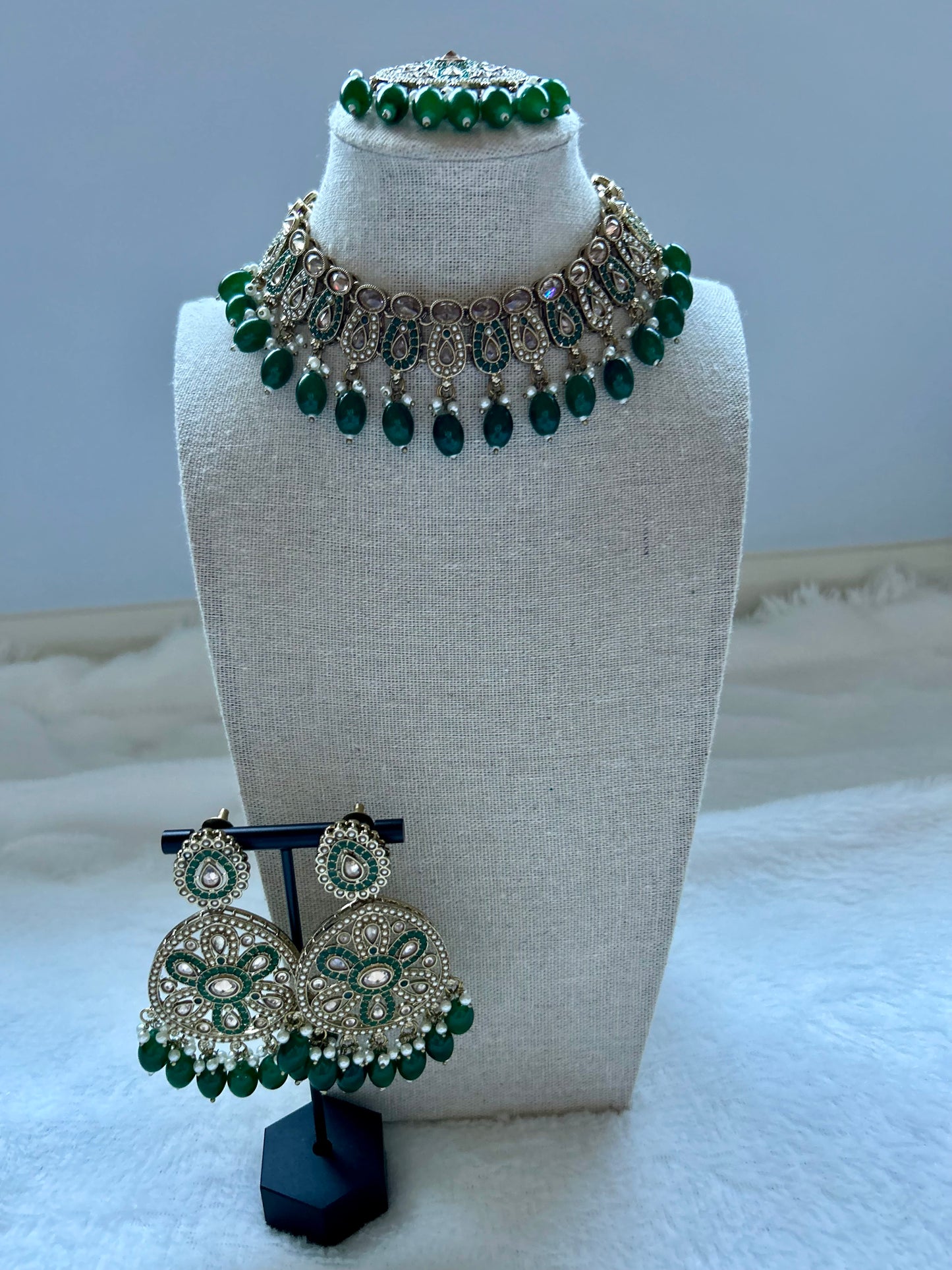 Pakistani Inspired Emerald Green Choker Set