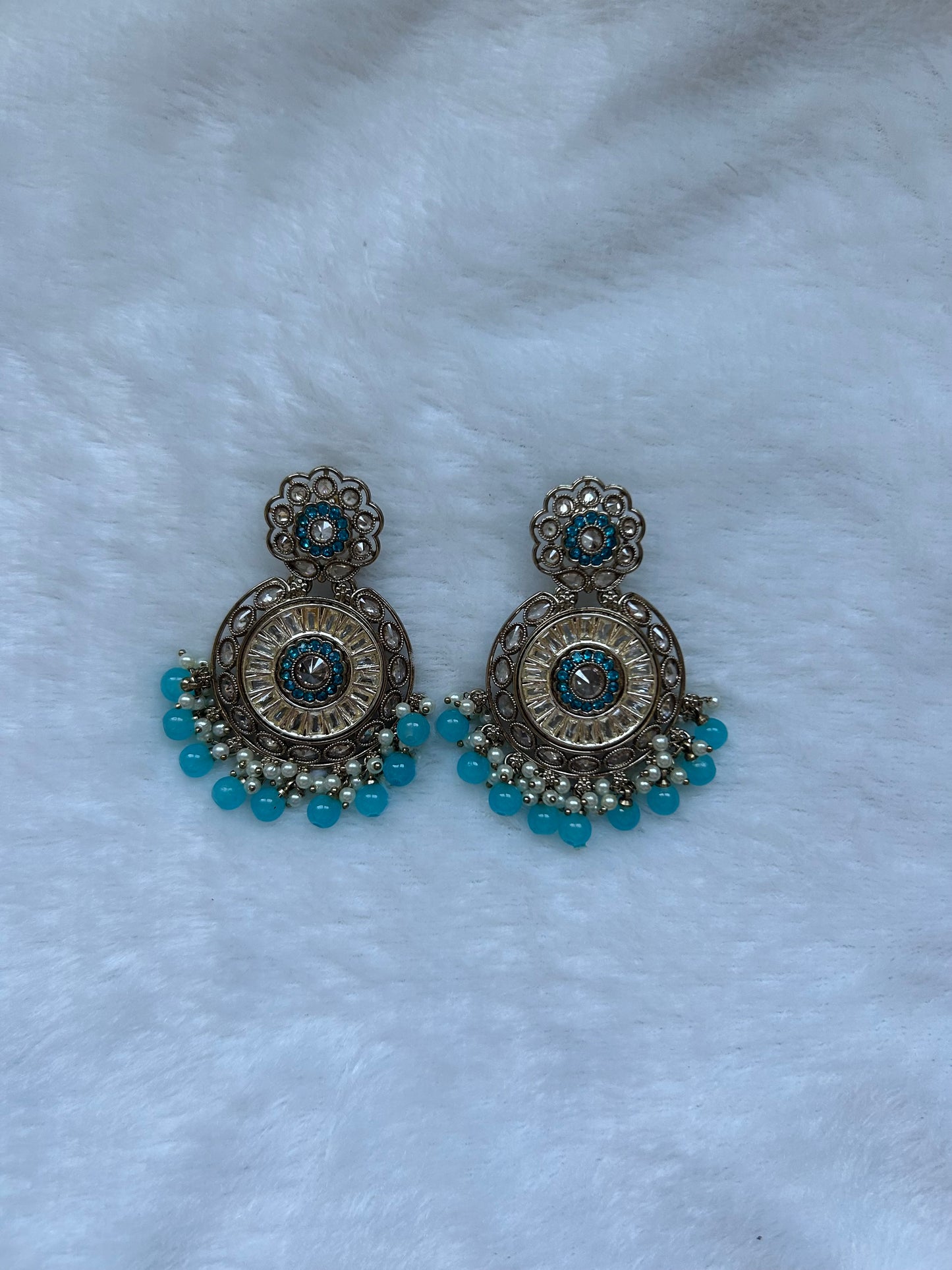 Blue Polki Earrings