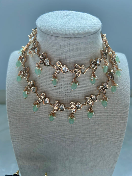 Sea Green Tyaani Kundan Two Layered Set