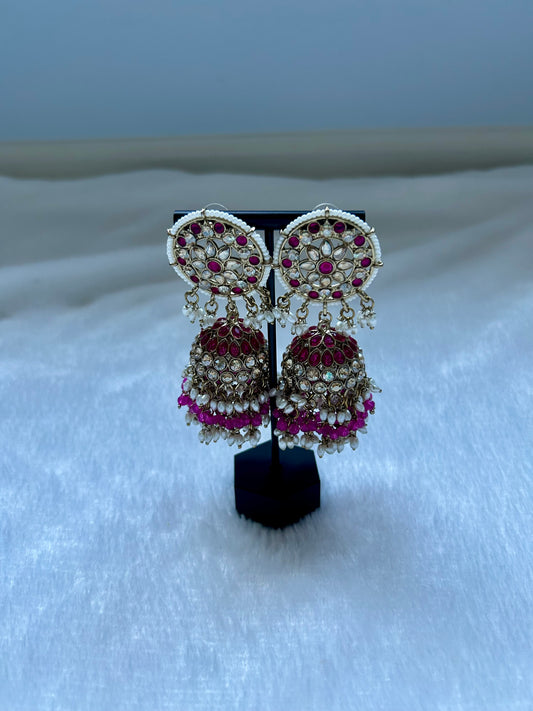 Hot Pink Kundan Earrings