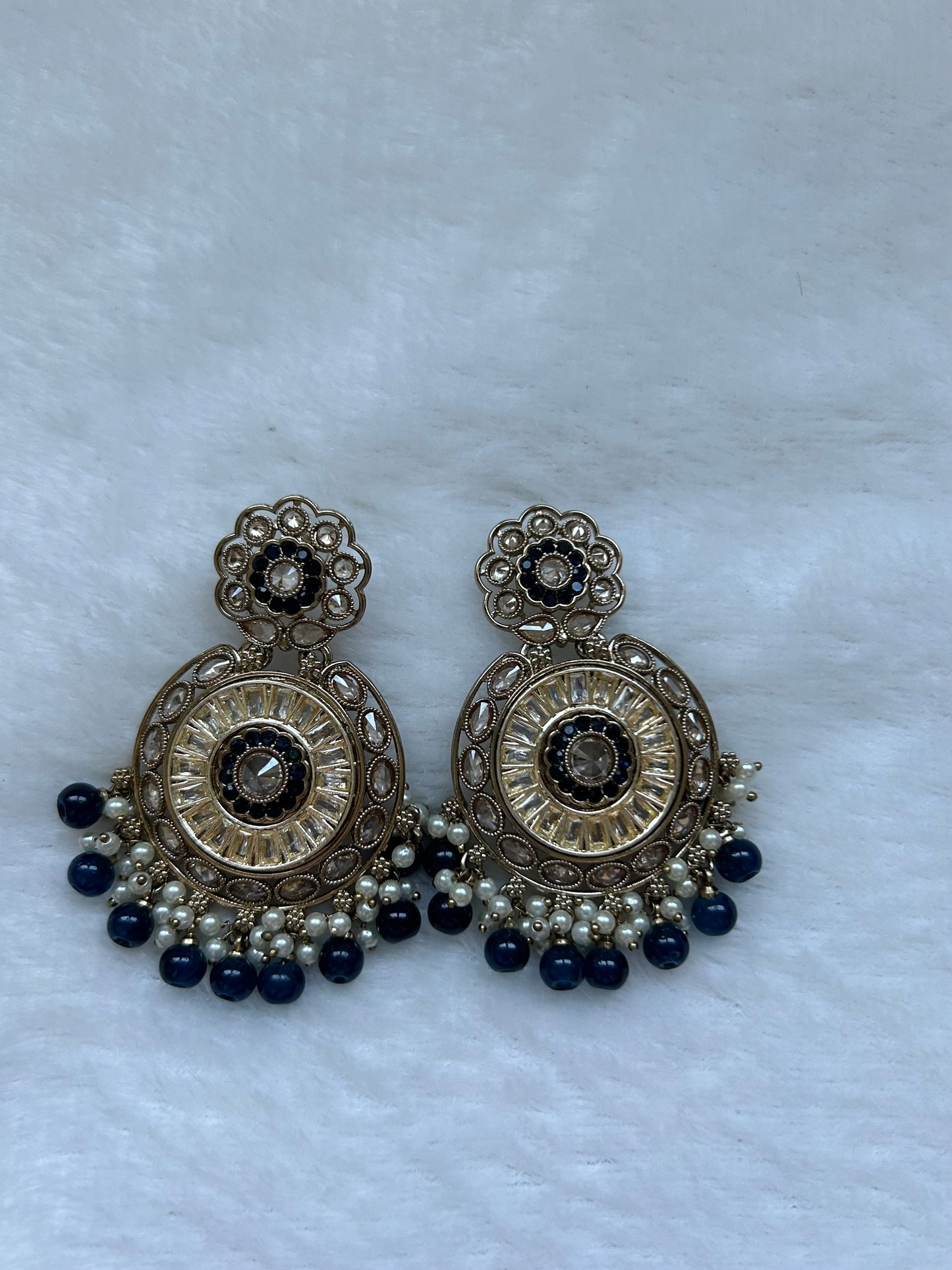 Dark Blue Polki Earrings