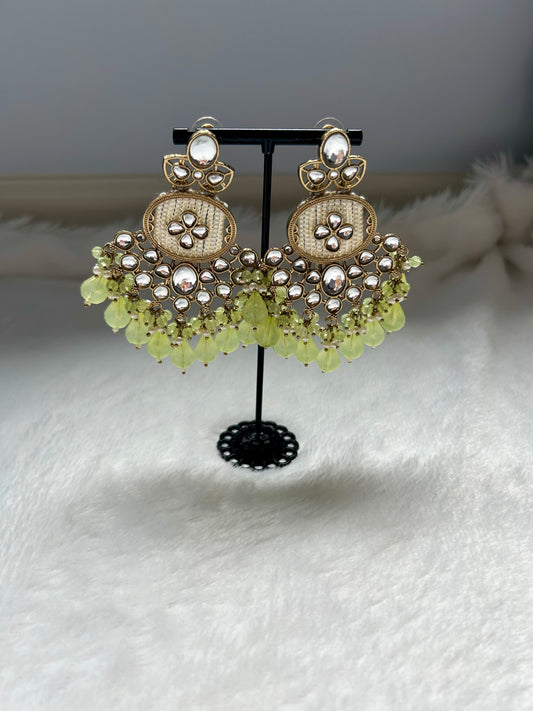 Light Green Beaded Kundan Earrings