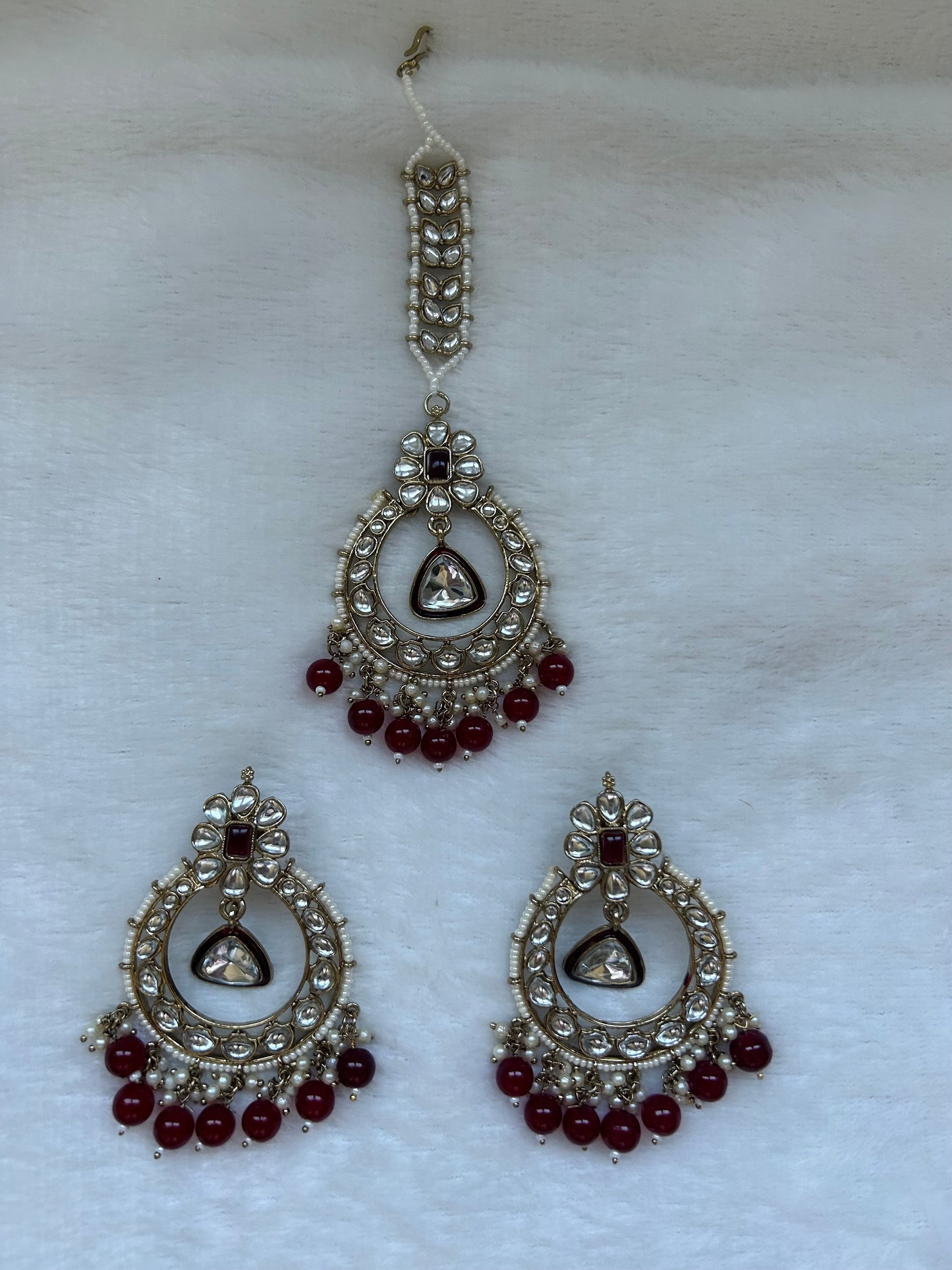 Red Kundan Tikka Set