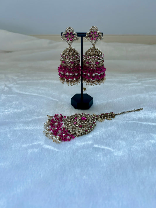 Hot Pink Polki Tikka Set