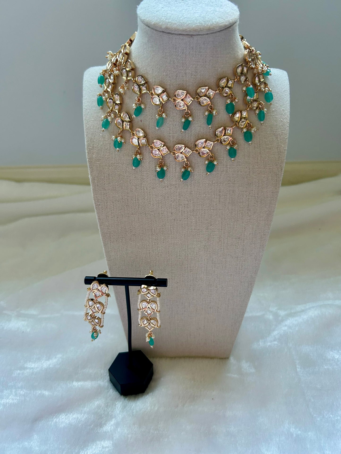 Teal Tyaani Kundan 2 Layered Necklace Set