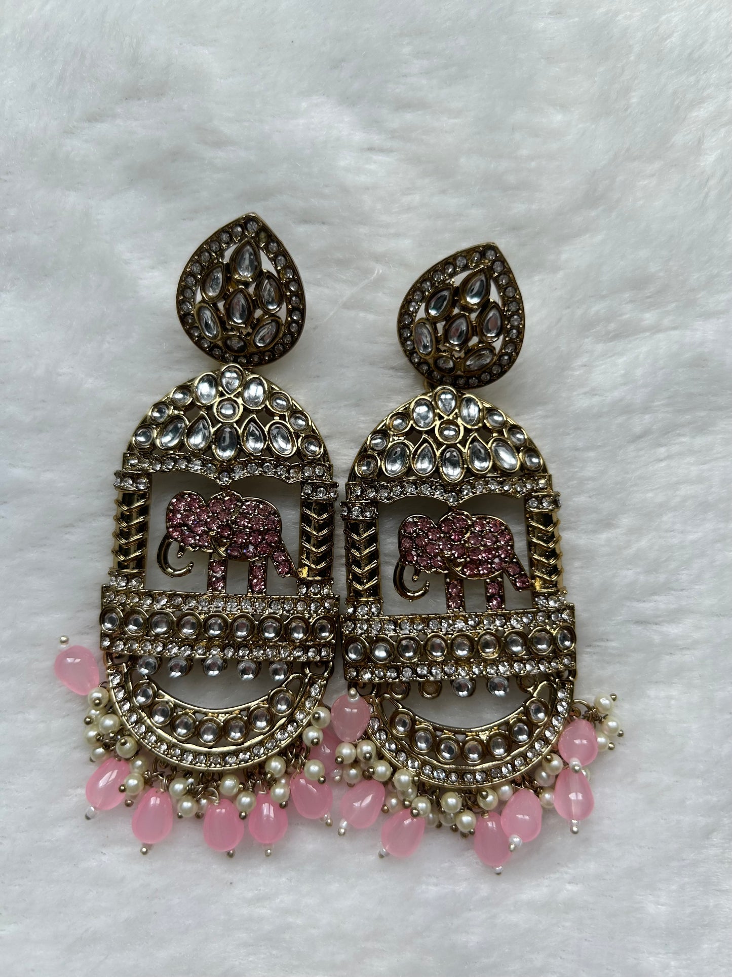 Oversized Pink Elephant Kundan Earrings