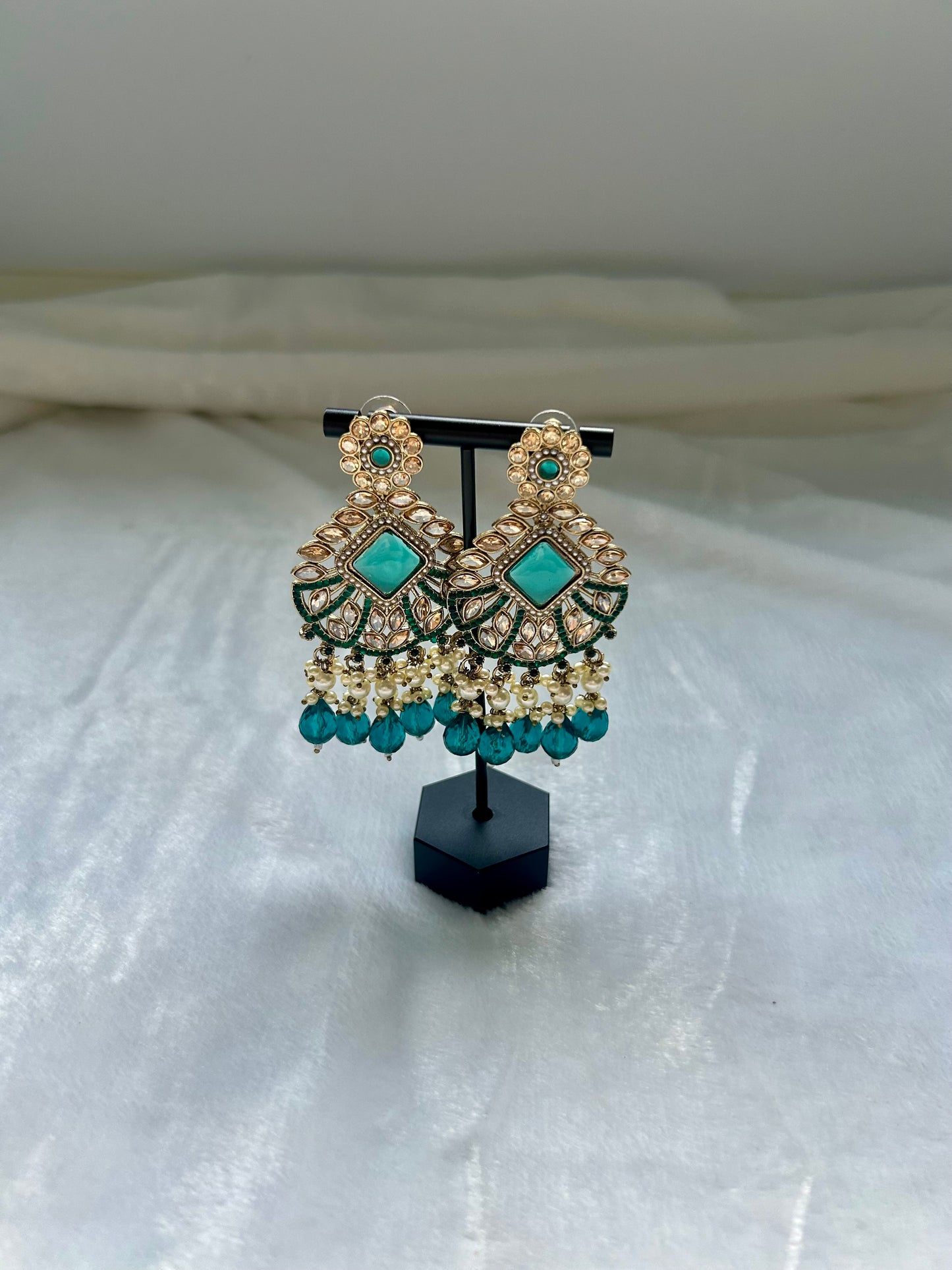 Teal Kundan Earrings