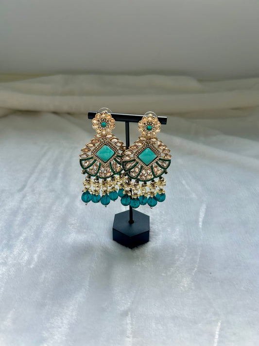 Teal Kundan Earrings