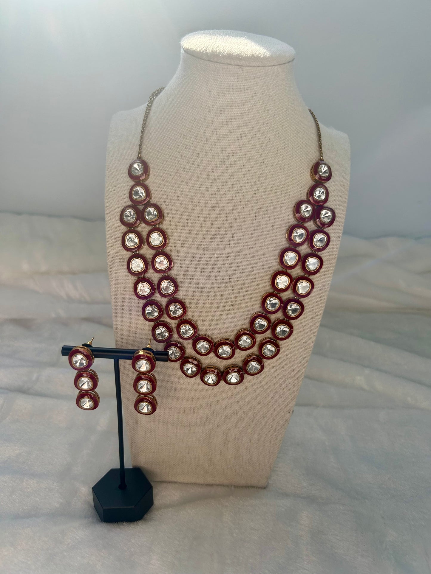 Uncut Kundan Red Layered Set