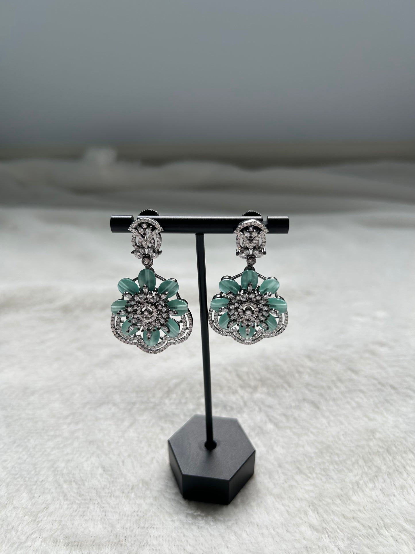 AD Light Blue Flower Earrings