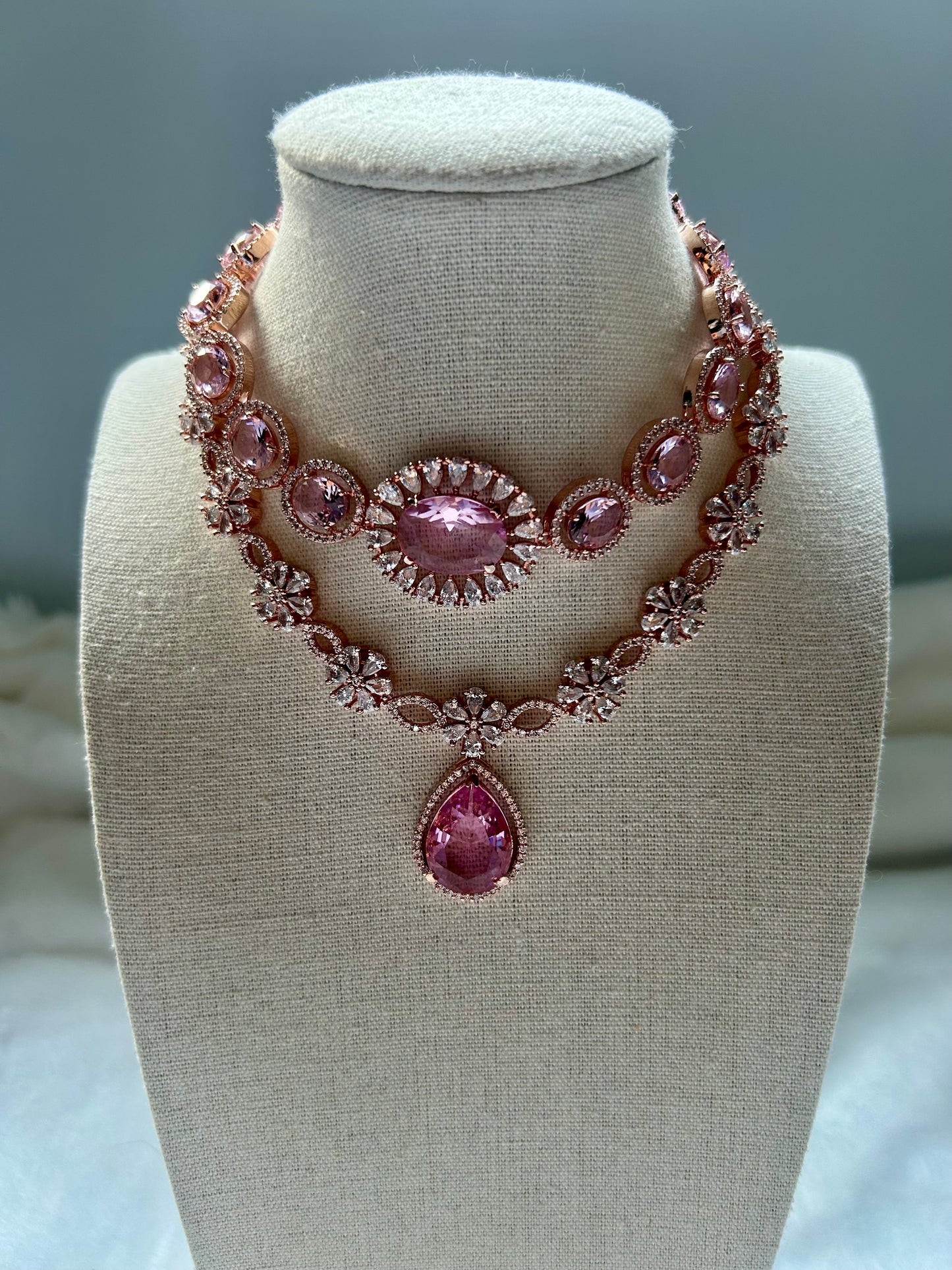 AD Pink Two Layered Necklace ONLY