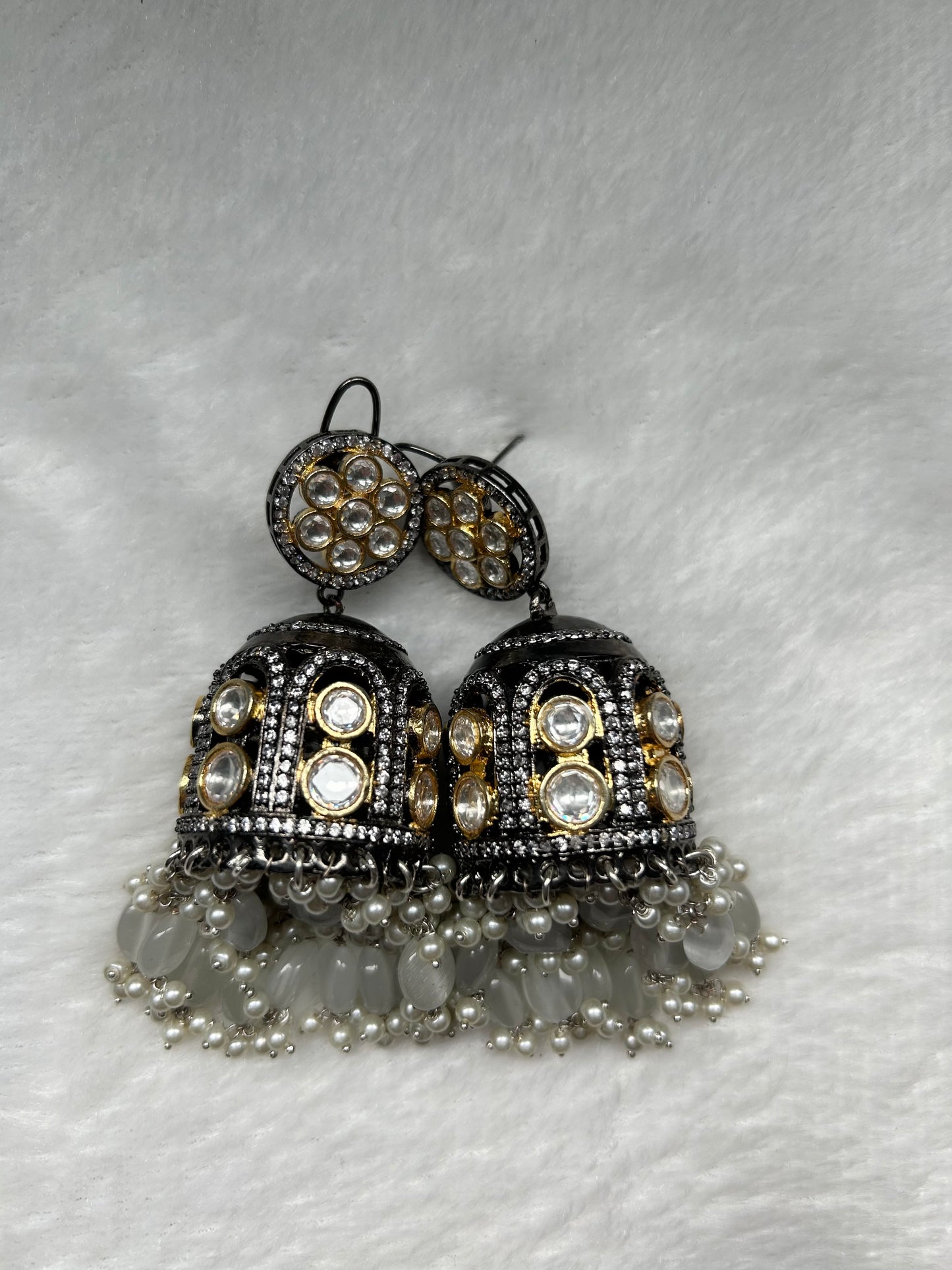 Oversized Light Grey Jhumki Earrings