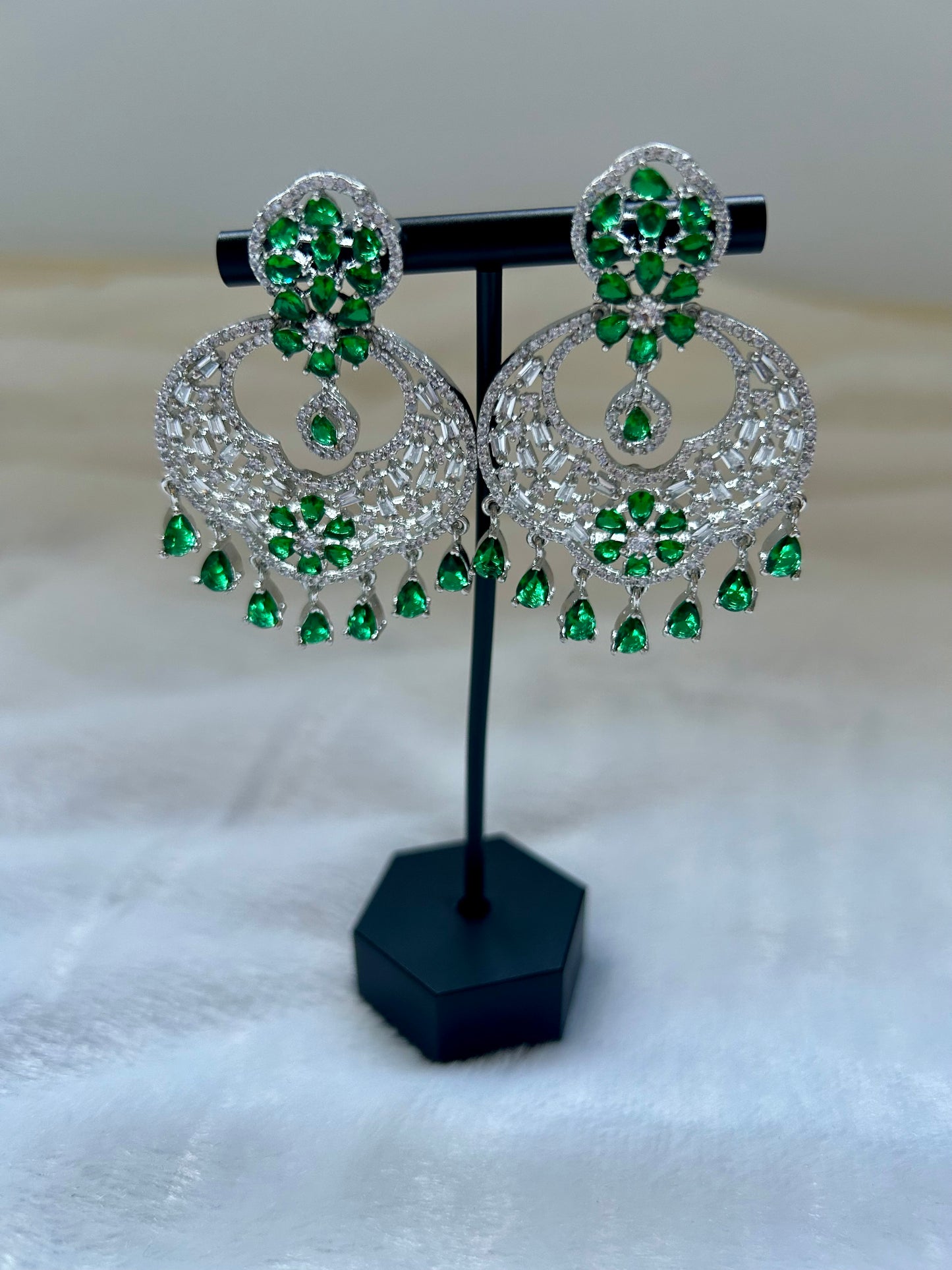 AD Emerald Green Chandbali Earrings