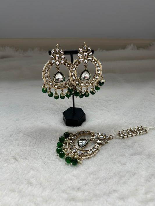 Emerald Green Kundan Tikka Set