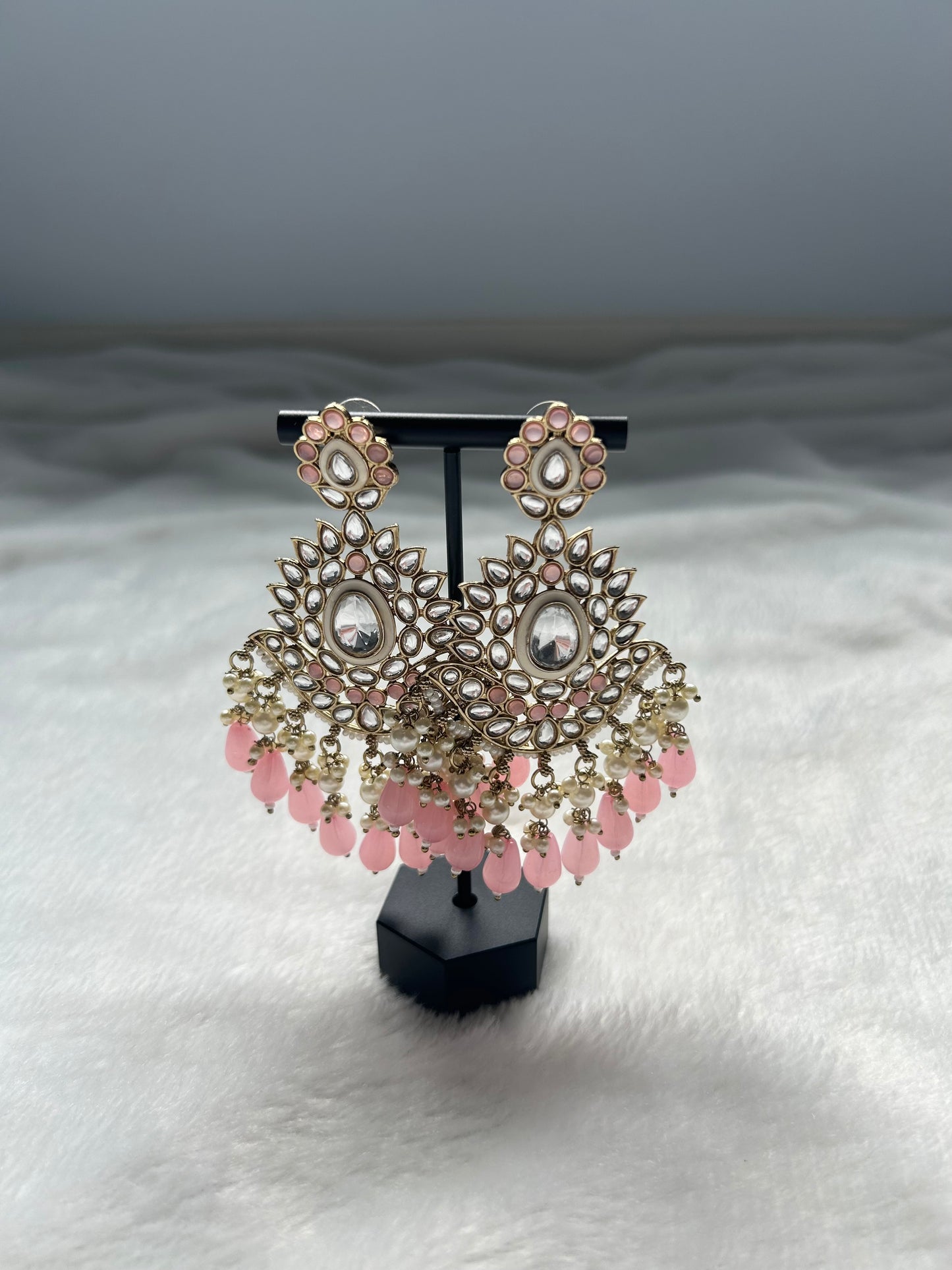 Oversized Pink Kundan Earrings