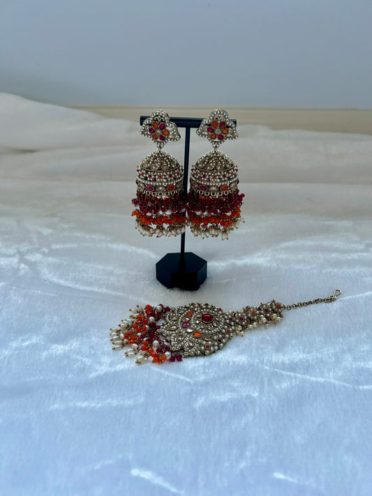 Orange & Red Polki Tikka Set