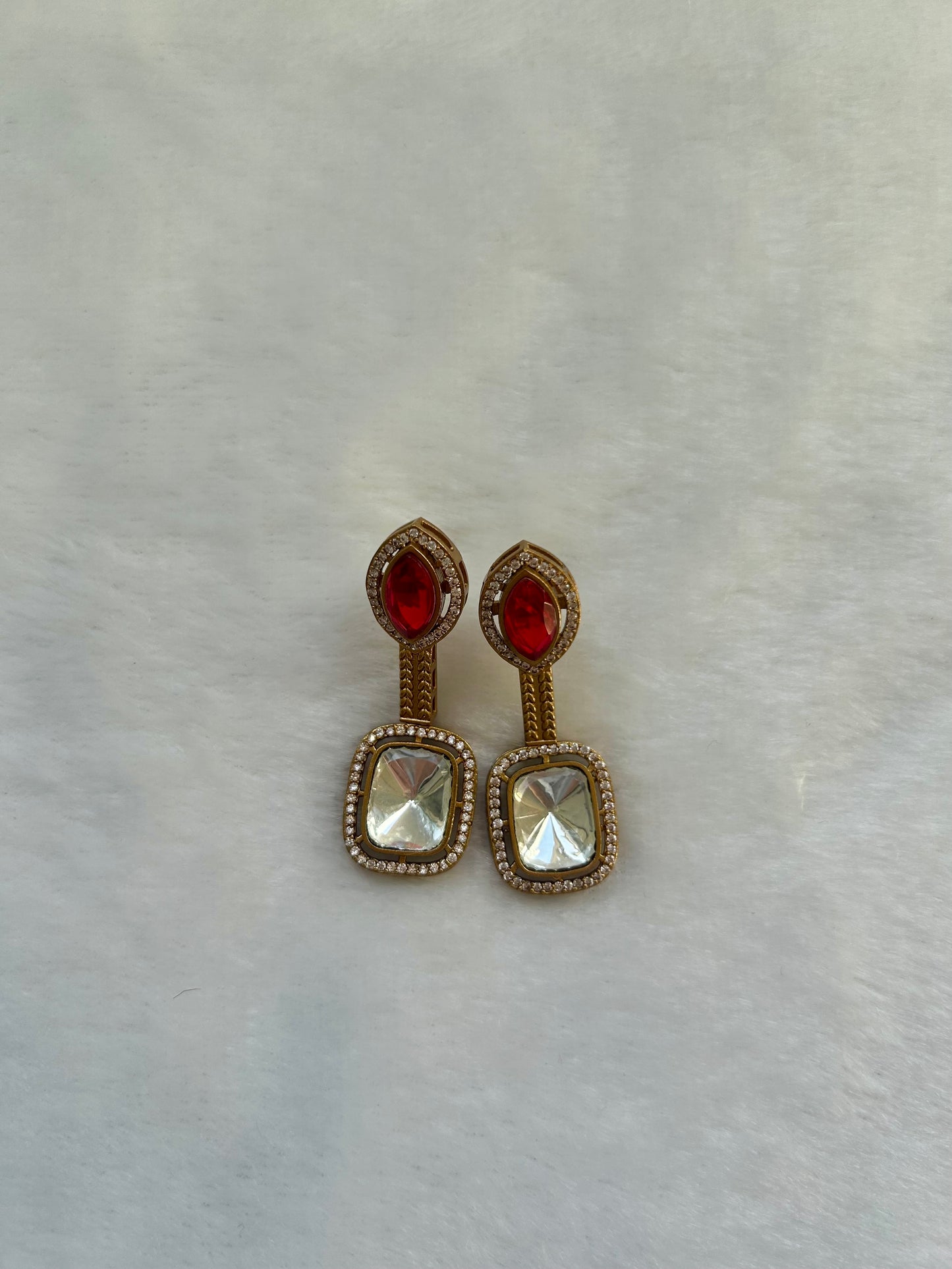 Red Moissanite Kundan Earrings