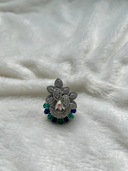 AD Floral Green & Blue Ring