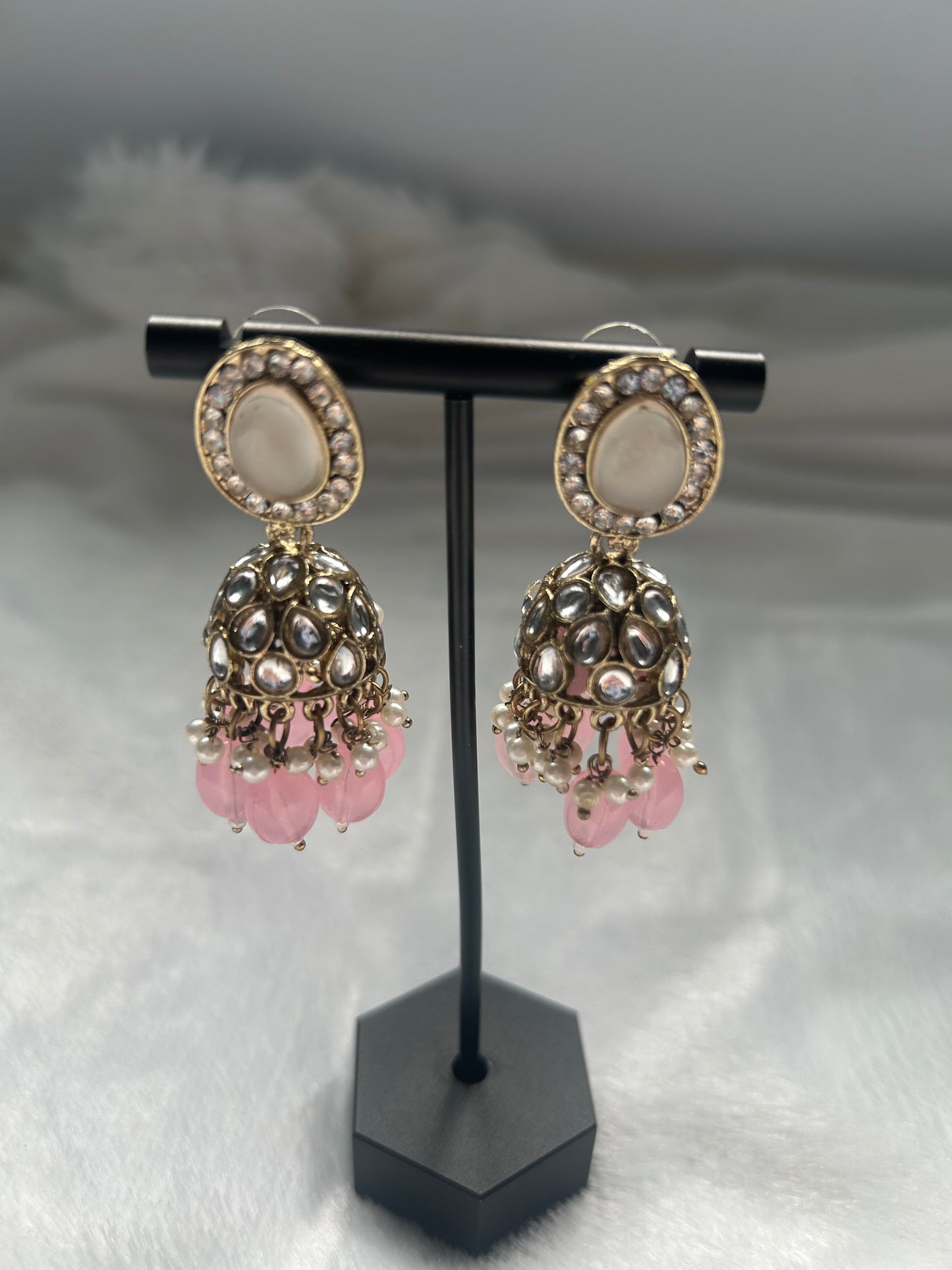 Light Pink Kundan Jhumki Earrings
