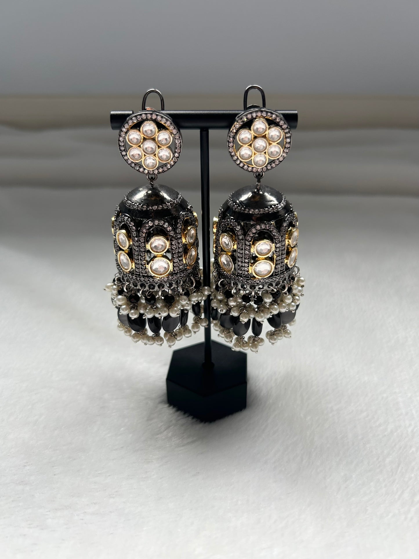 Oversized Dark Grey Jhumki Earrings