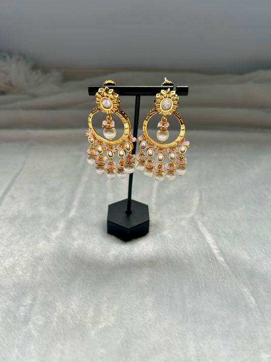 Pink Gold Crafted Chandbali Earrings