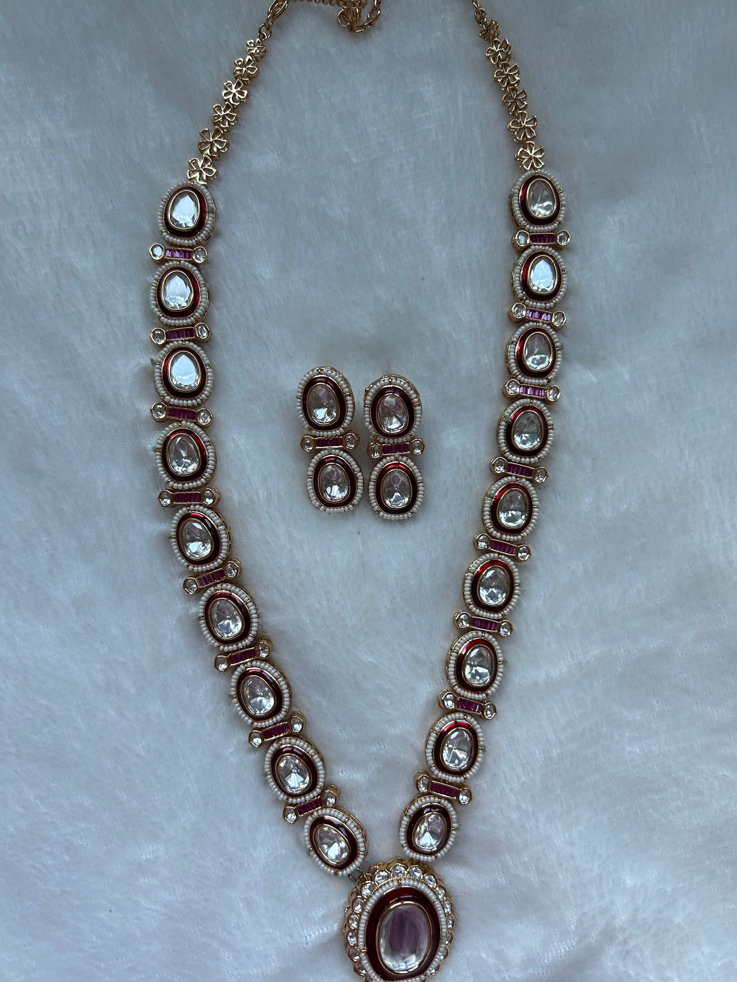 Red Uncut Kundan Long Necklace Set