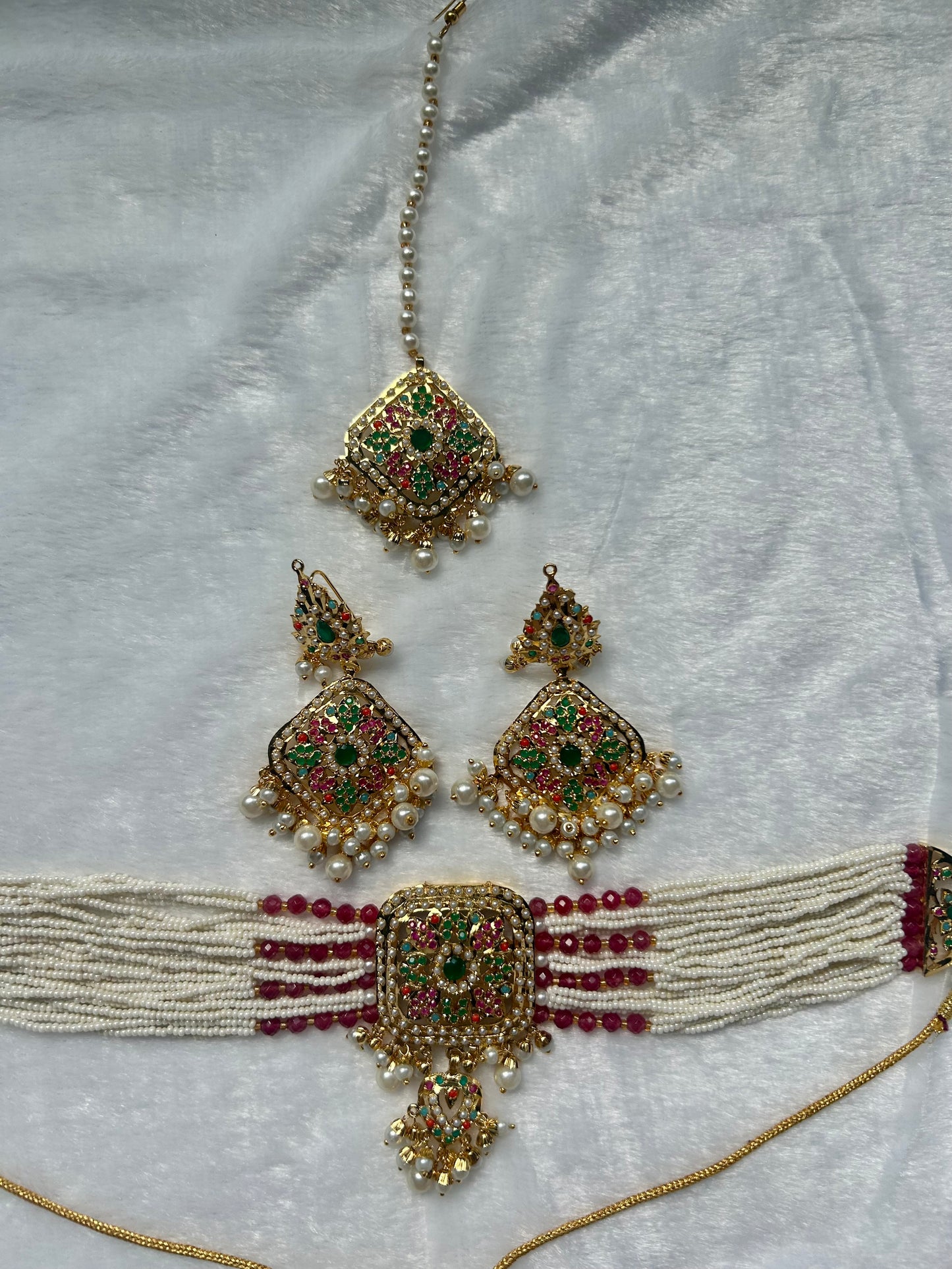 Red & Green Jadau Kundan Choker Set