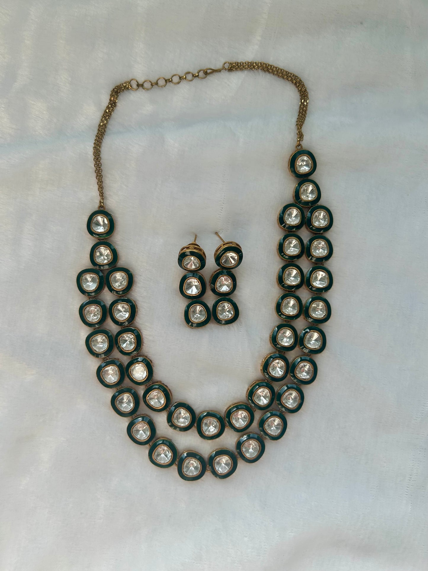 Uncut Kundan Emerald Green Layered Set