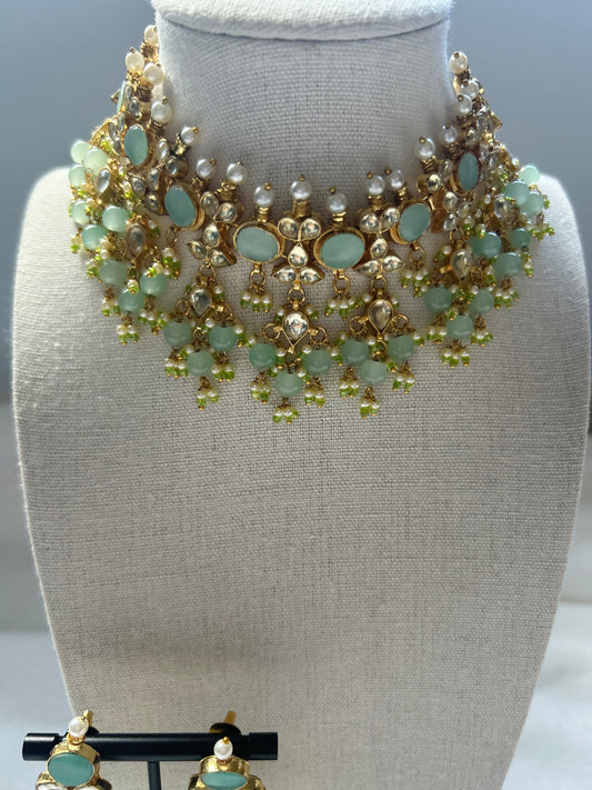 Ferozi Blue Pachi Kundan Choker Set