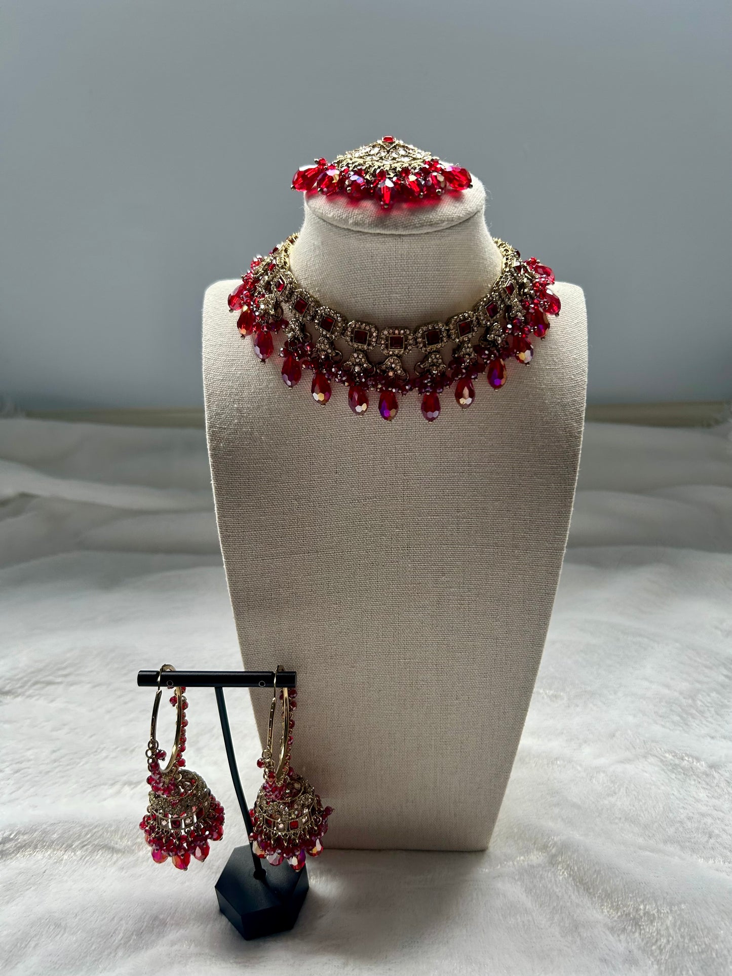 Dark Red/ Pink Polki Choker Tikka Set
