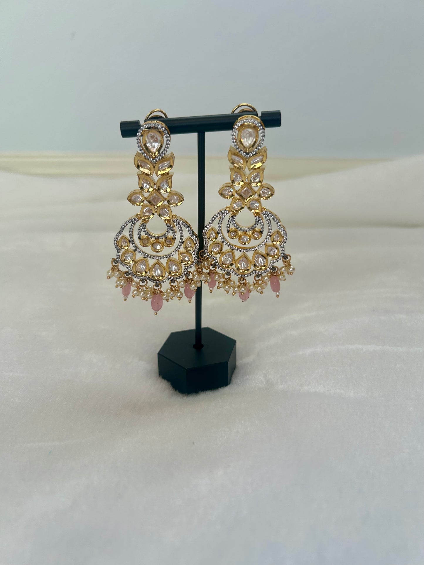 Light Pink Moissanite Kundan Earrings