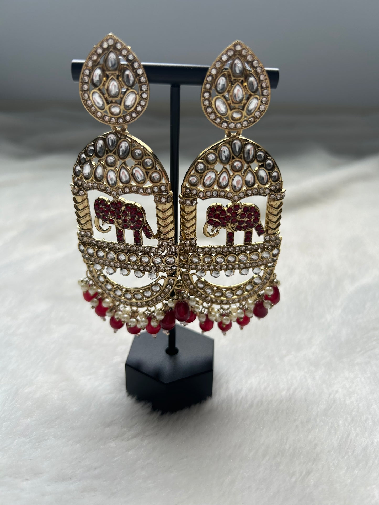 Oversized Red Elephant Kundan Earrings