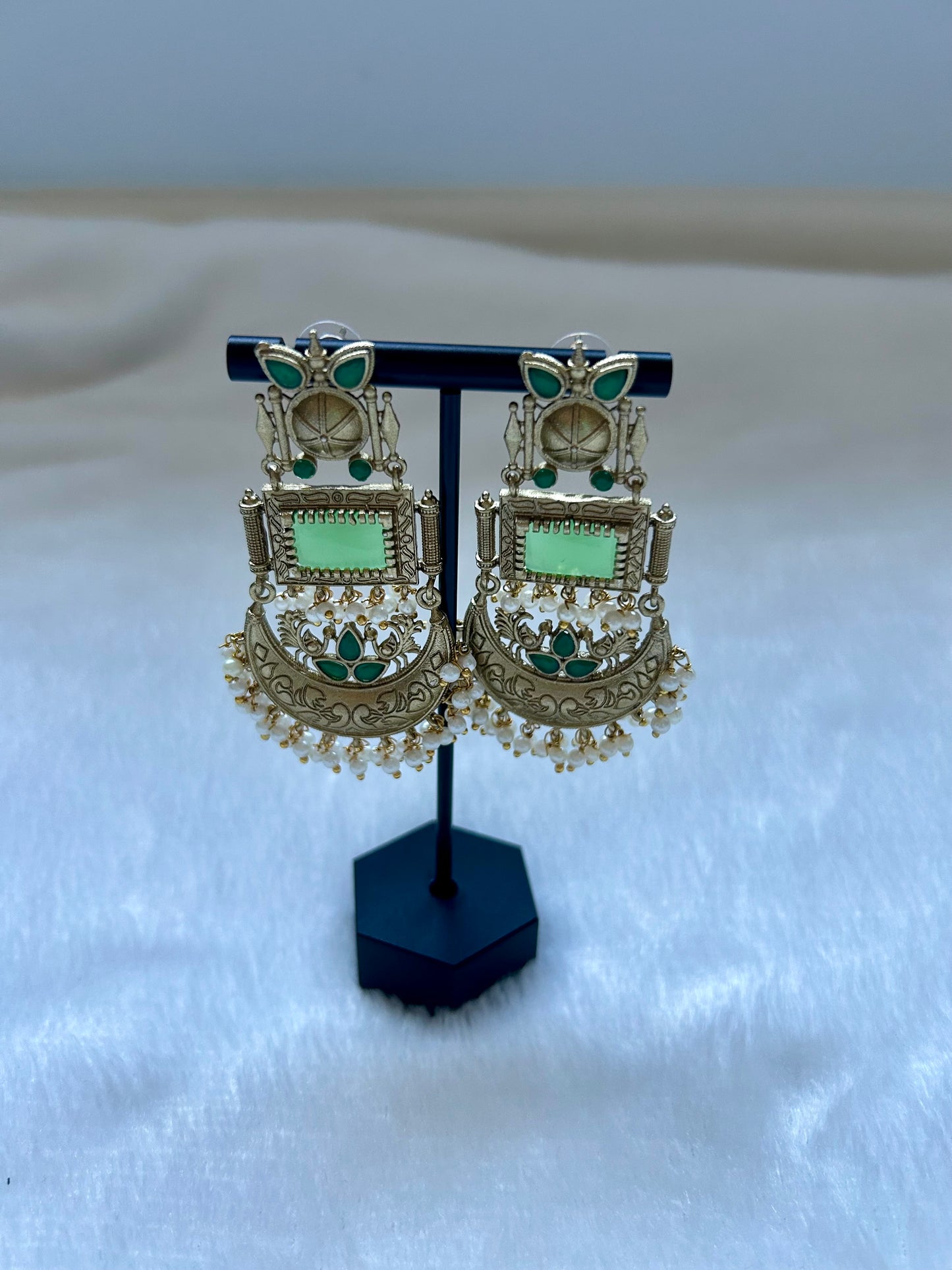 Dual Toned Green & Bottle Green Earrings