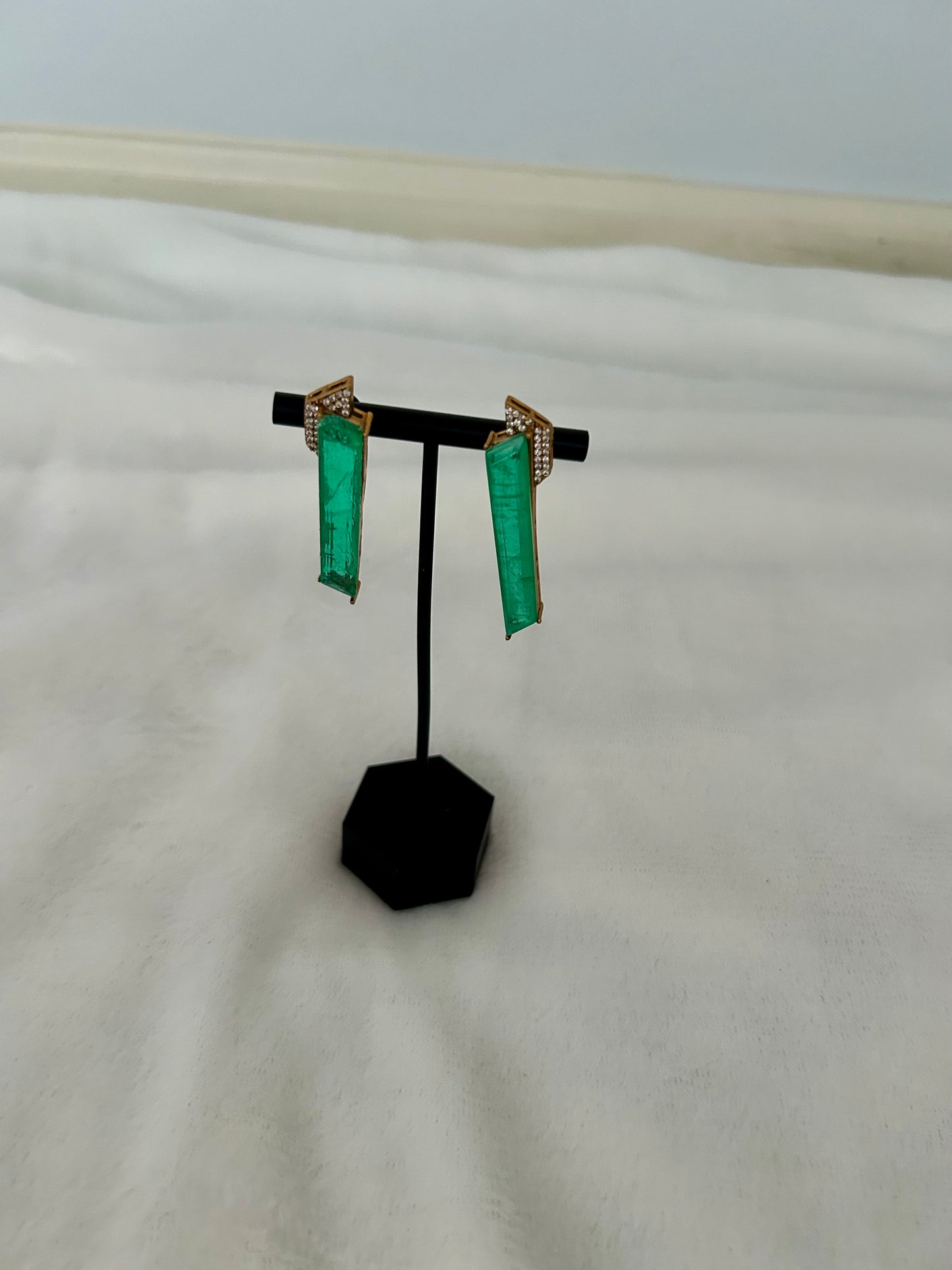 SLIGHTLY Damaged Teal Doublet & Moissanite Kundan Earrings