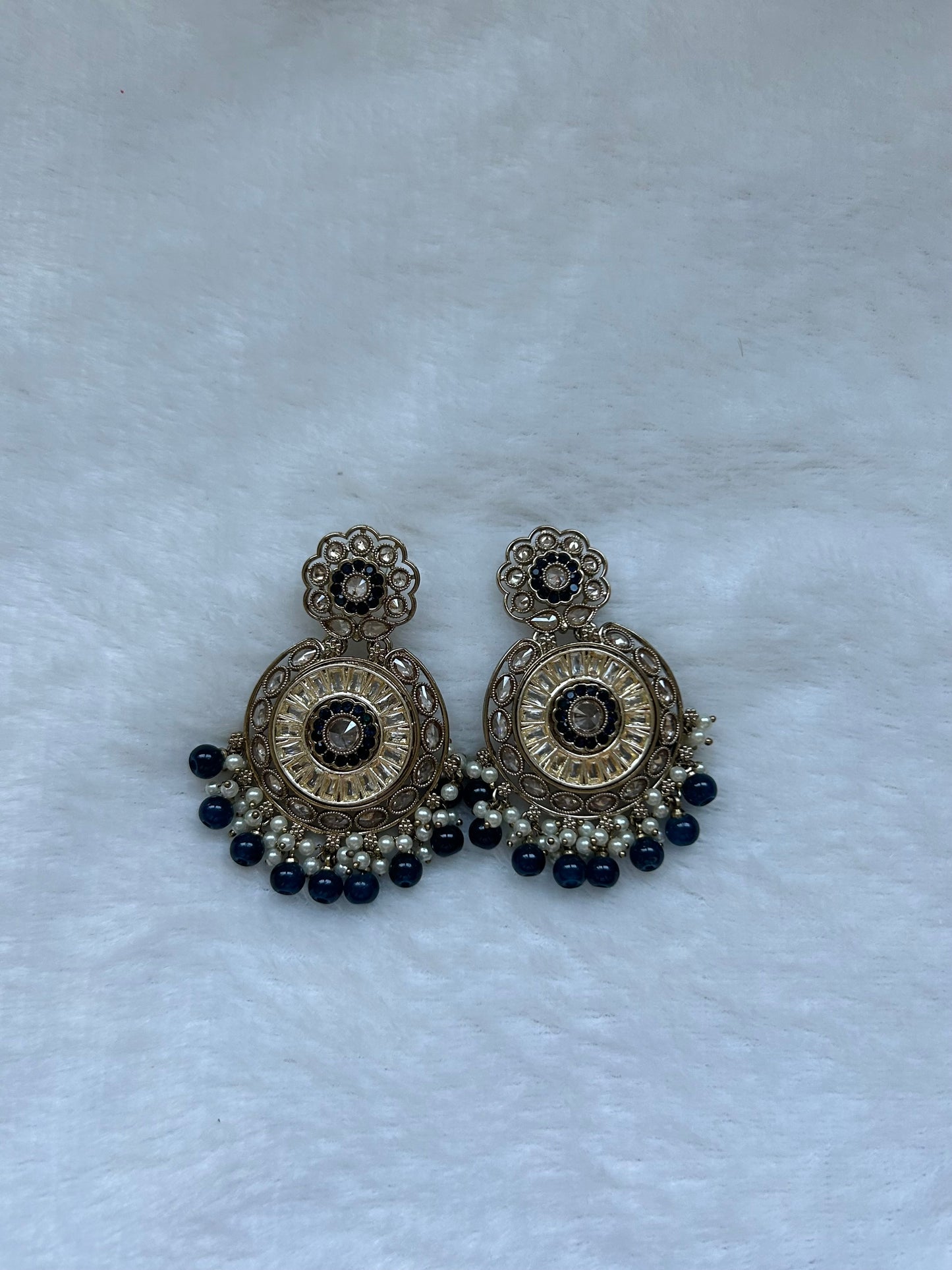 Dark Blue Polki Earrings